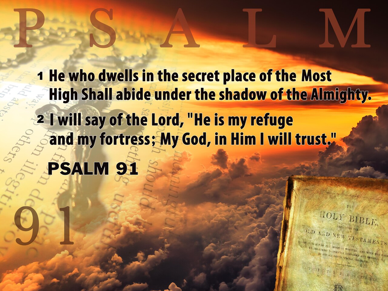 Psalm 91 Poster Bible Scripture Quote Inspirational Art Print, 24"x18", Unframed